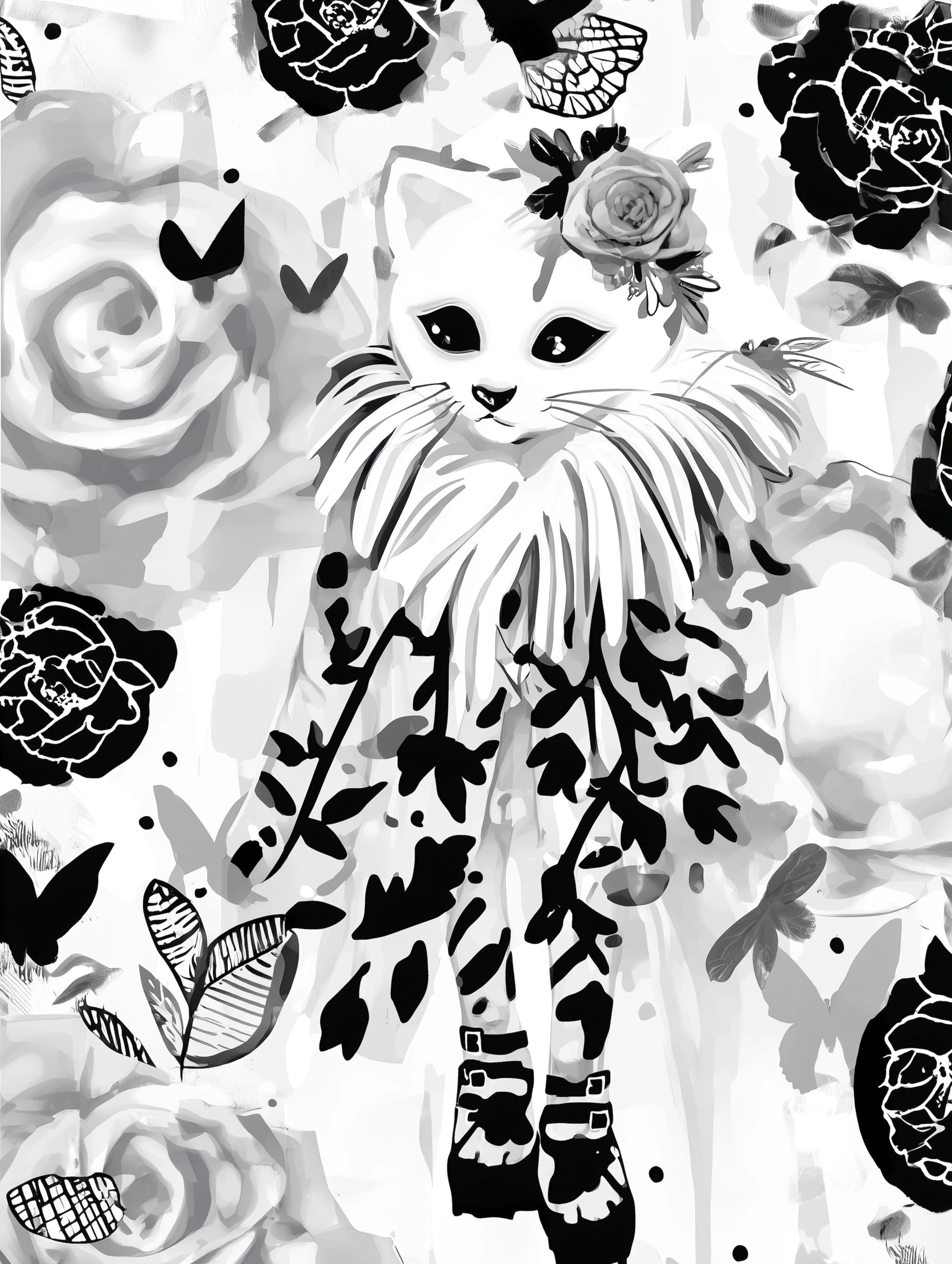 Free printable kitten coloring page featuring feathery collar kitten